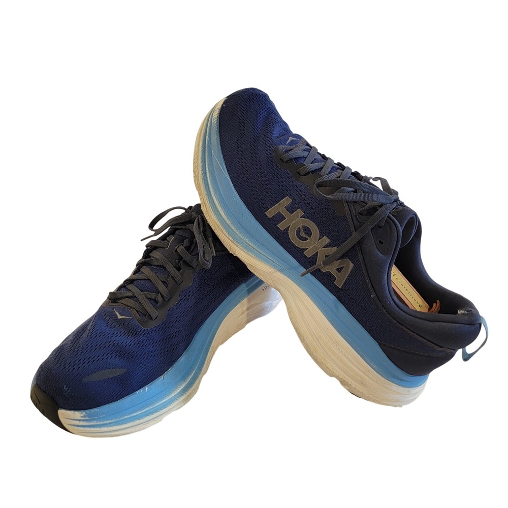 Hoka Running Shoes Mens Bondi 8 Blue Navy Athletic Sneaker EUC